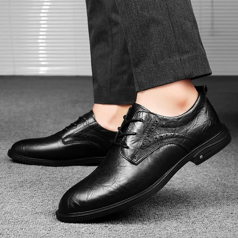 Formal Shoes Dress Oxford for Men's Fashion Lace Up Party Cap Toe Design Top-Grain Leather Working Anti-Slip Shoe