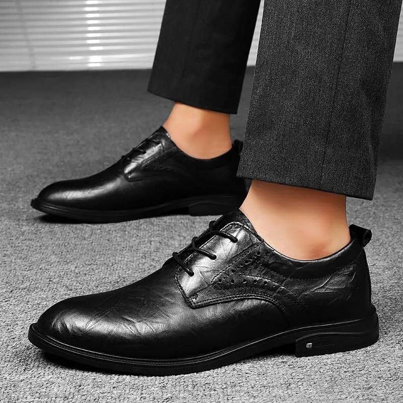 Formal Shoes Dress Oxford for Men's Fashion Lace Up Party Cap Toe Design Top-Grain Leather Working Anti-Slip Shoe