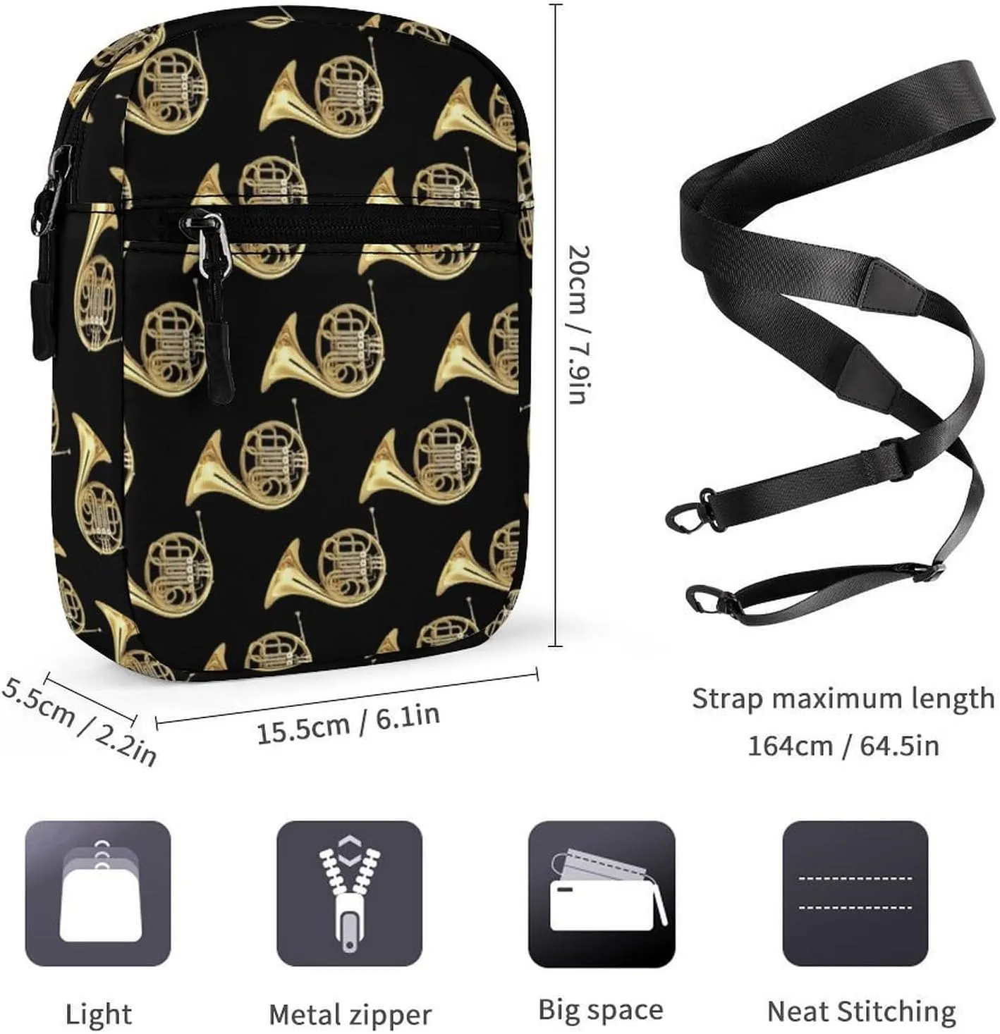 French Golden Horn Detachable Shoulder Strap Small Shoulder Bag Unisex