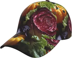 Fresh Cabbage Print Baseball Cap â€“ Adjustable Hat for Men & Women, Perfect for Running, Vacation, and Outdoor Activities Black
