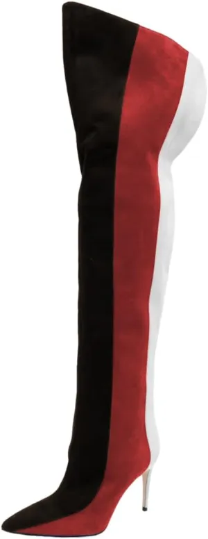 FSJ Women Over the Knee Thigh High Boots Sexy Pointed Toe Stiletto High Heel Multicolor Long Stretch Suede Nightclub Party Dress Shoes Size 4-16 US