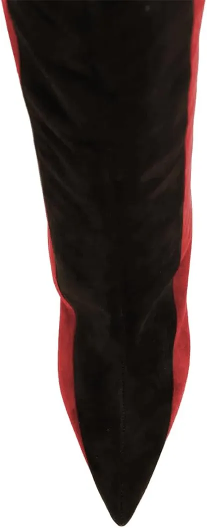 FSJ Women Over the Knee Thigh High Boots Sexy Pointed Toe Stiletto High Heel Multicolor Long Stretch Suede Nightclub Party Dress Shoes Size 4-16 US