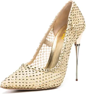 FSJ Women Sexy Stiletto High Heels Closed Pointed Toe Slip On Basic Pumps Metal Slim Party Wedding Daily Wear Fashion Dress Shoes Size 4-16 US