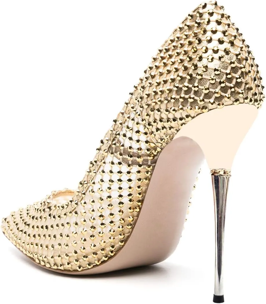 FSJ Women Sexy Stiletto High Heels Closed Pointed Toe Slip On Basic Pumps Metal Slim Party Wedding Daily Wear Fashion Dress Shoes Size 4-16 US