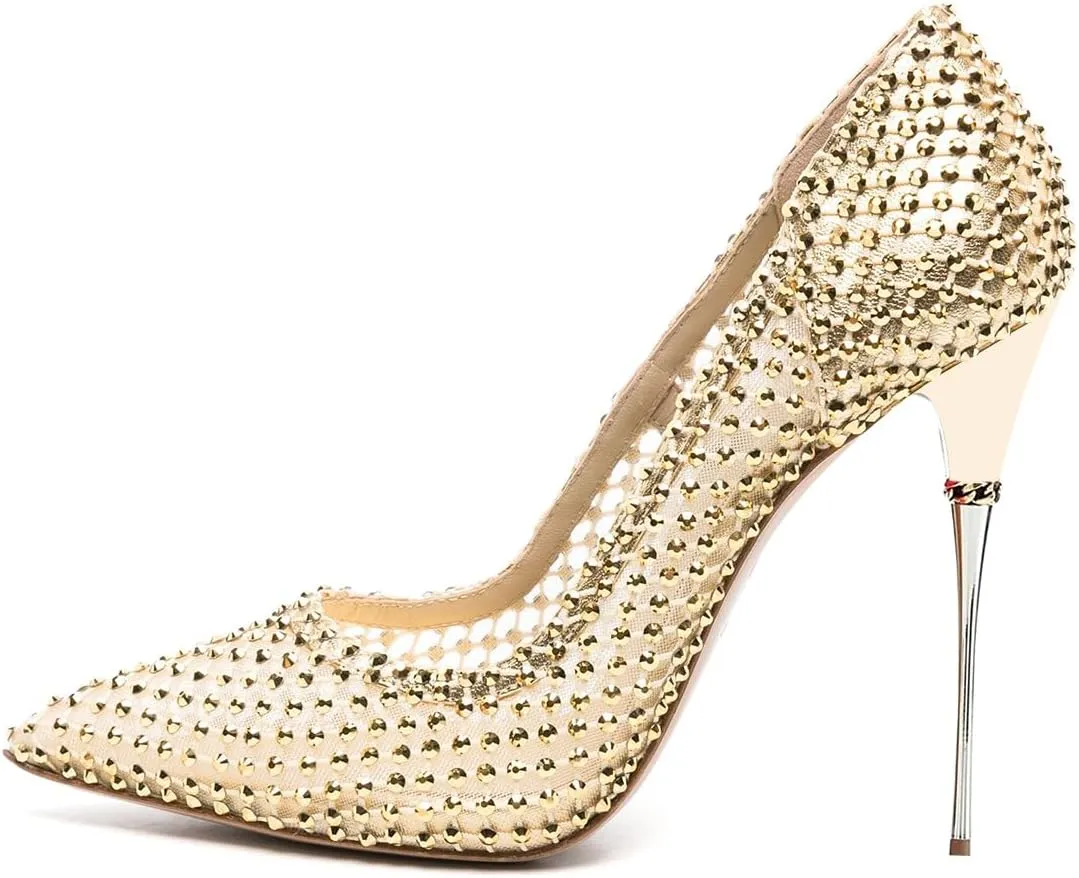 FSJ Women Sexy Stiletto High Heels Closed Pointed Toe Slip On Basic Pumps Metal Slim Party Wedding Daily Wear Fashion Dress Shoes Size 4-16 US