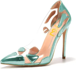 FSJ Women Studded Pointed Toe Transparent Pumps High Heels Shoes with Cute Bowknot US Size 4-15 M