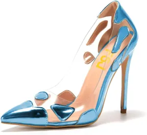 FSJ Women Studded Pointed Toe Transparent Pumps High Heels Shoes with Cute Bowknot US Size 4-15 M