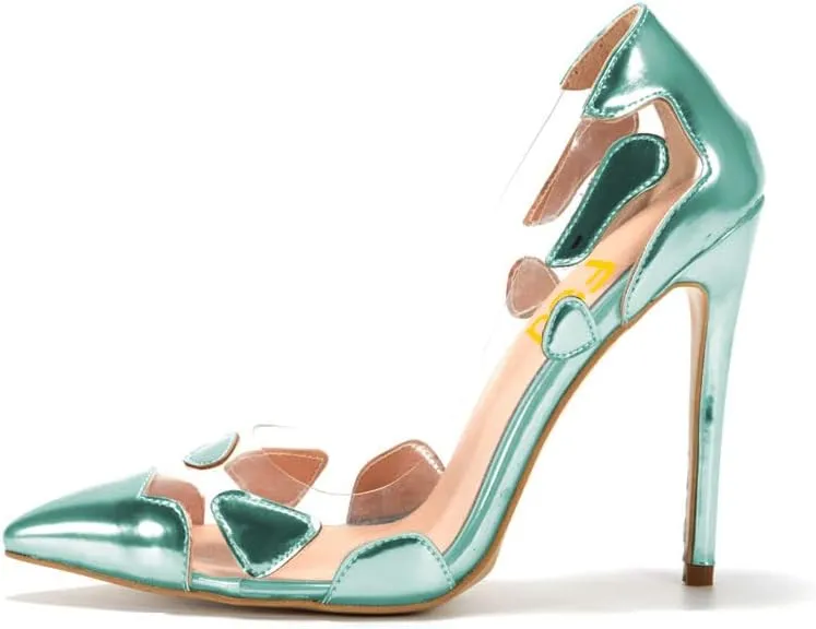 FSJ Women Studded Pointed Toe Transparent Pumps High Heels Shoes with Cute Bowknot US Size 4-15 M