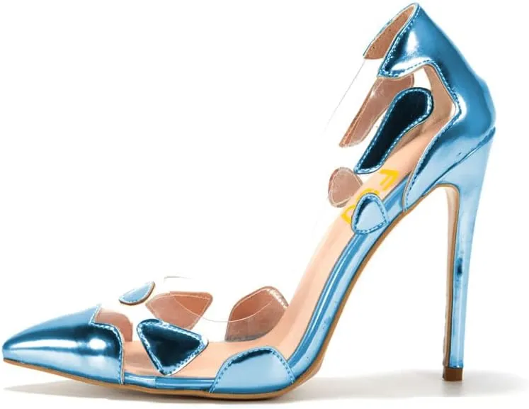 FSJ Women Studded Pointed Toe Transparent Pumps High Heels Shoes with Cute Bowknot US Size 4-15 M
