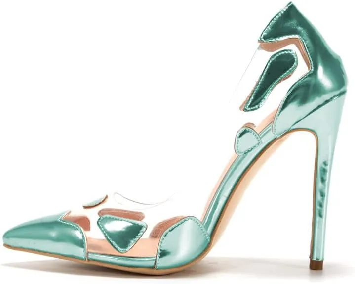 FSJ Women Studded Pointed Toe Transparent Pumps High Heels Shoes with Cute Bowknot US Size 4-15 M