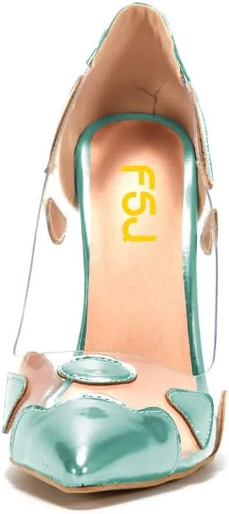FSJ Women Studded Pointed Toe Transparent Pumps High Heels Shoes with Cute Bowknot US Size 4-15 M