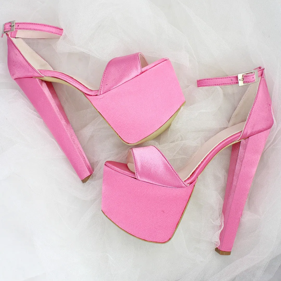Fushia Pink Satin Bridal Platform Shoes