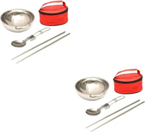GALPADA Travel Tableware Camping Tableware Chopstick Kit Bowl Stainless Multifunctional Reusable Camping Eating