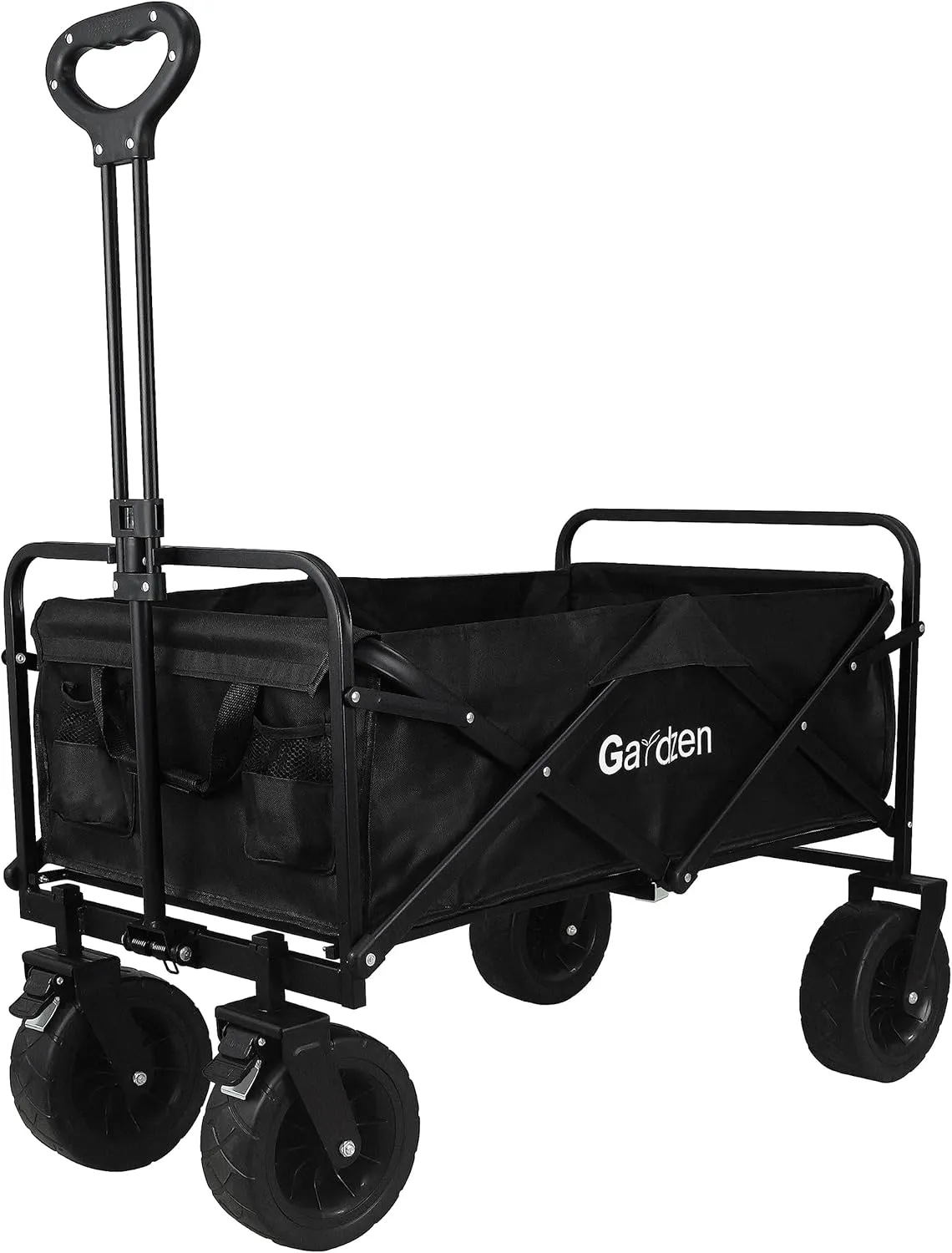 Gardzen Wagon Cart Foldable with All-Terrain Wheels, Utility Cart with 330 lbs Load Capacity, Heavy Duty Collapsible Wagon for Beach, Shopping, Sand, Garden, Camping and Outdoor Activities, Black