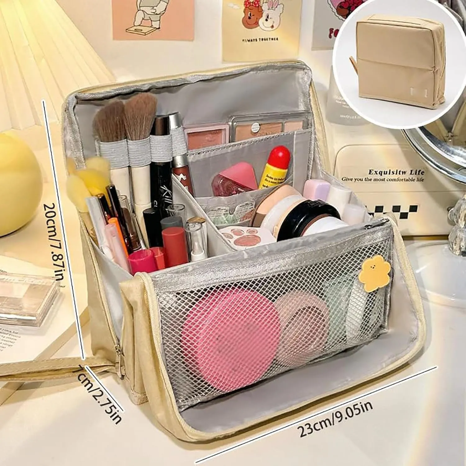 GDSAFS Relevanton Standing Makeup Bag, Standing Makeup Bag Portable, Large Capacity, Portable Vertical Makeup Organizer Bag With 8 Compartments (Black)