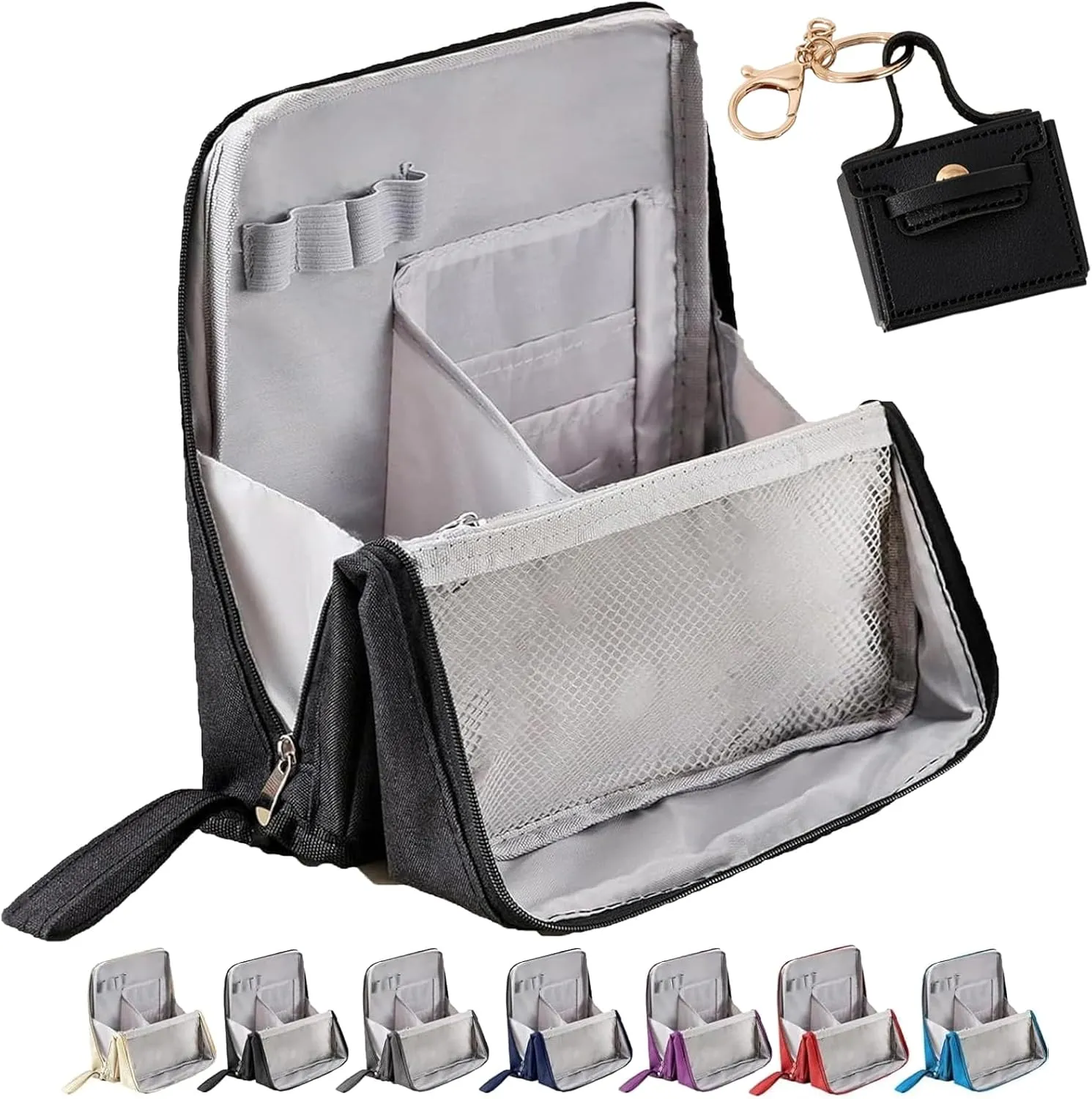 GDSAFS Relevanton Standing Makeup Bag, Standing Makeup Bag Portable, Large Capacity, Portable Vertical Makeup Organizer Bag With 8 Compartments (Black)