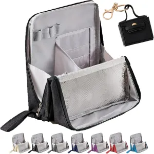 GDSAFS Relevanton Standing Makeup Bag, Standing Makeup Bag Portable, Large Capacity, Portable Vertical Makeup Organizer Bag With 8 Compartments (Black)