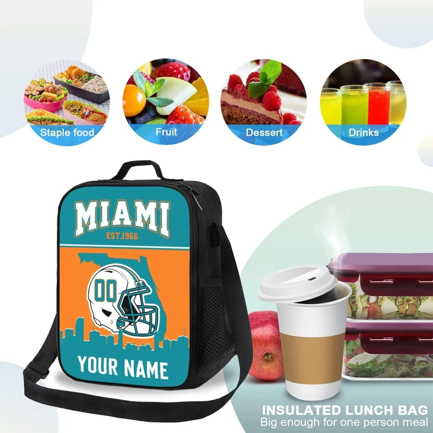 Generic Miami Lunch Bag Custom Lunch Box Personalized Football Style Lunch Box Backpack Gifts for Fans Men Women
