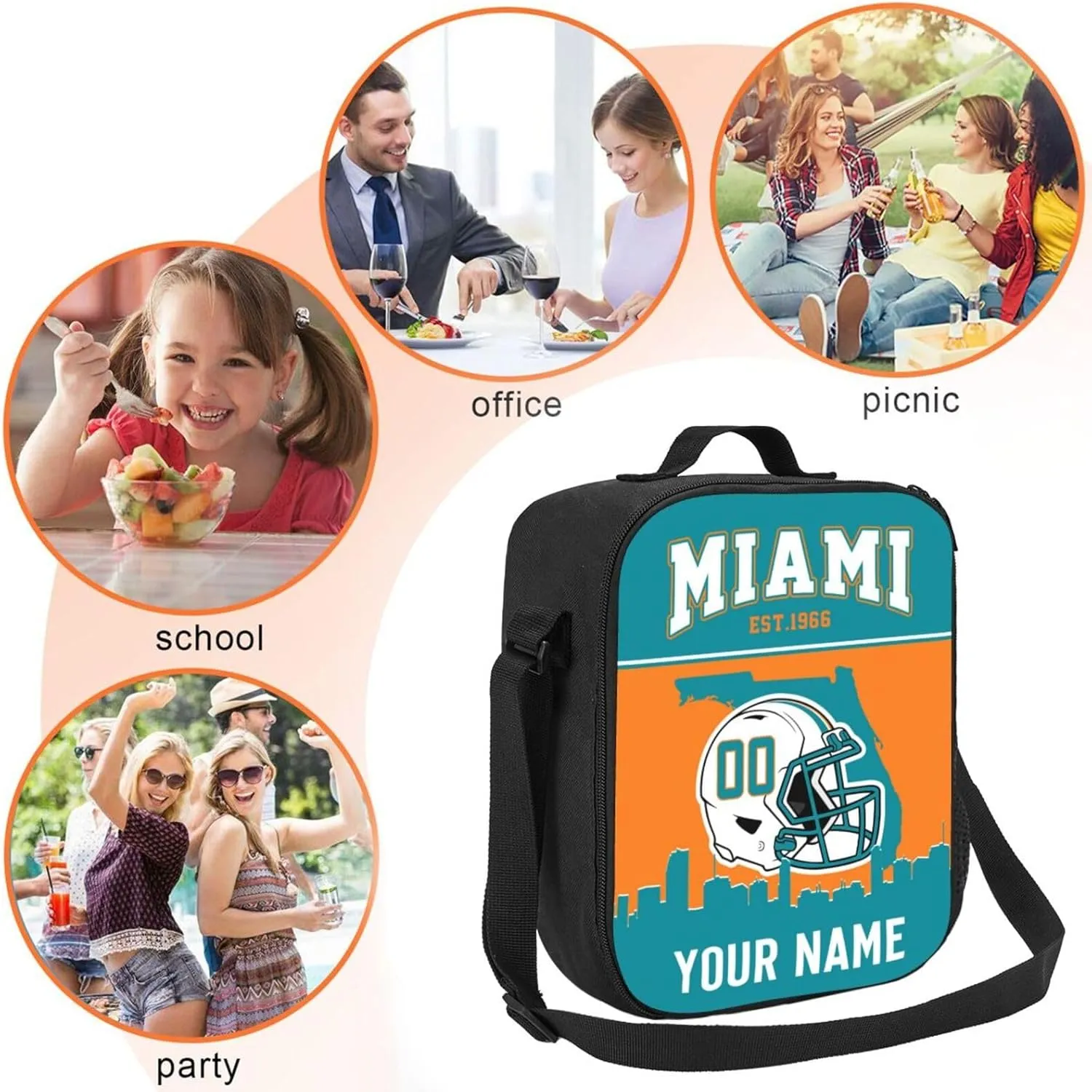 Generic Miami Lunch Bag Custom Lunch Box Personalized Football Style Lunch Box Backpack Gifts for Fans Men Women
