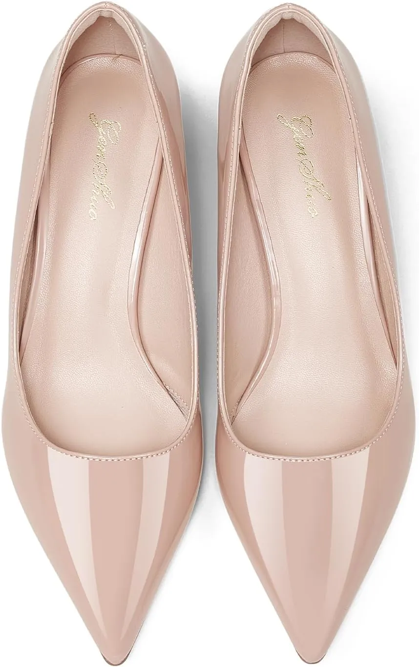 GENSHUO Low Heel Pumps for Women Closed Toe Slip On Stillettos Heels Dress Shoes