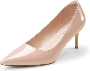 GENSHUO Low Heel Pumps for Women Closed Toe Slip On Stillettos Heels Dress Shoes