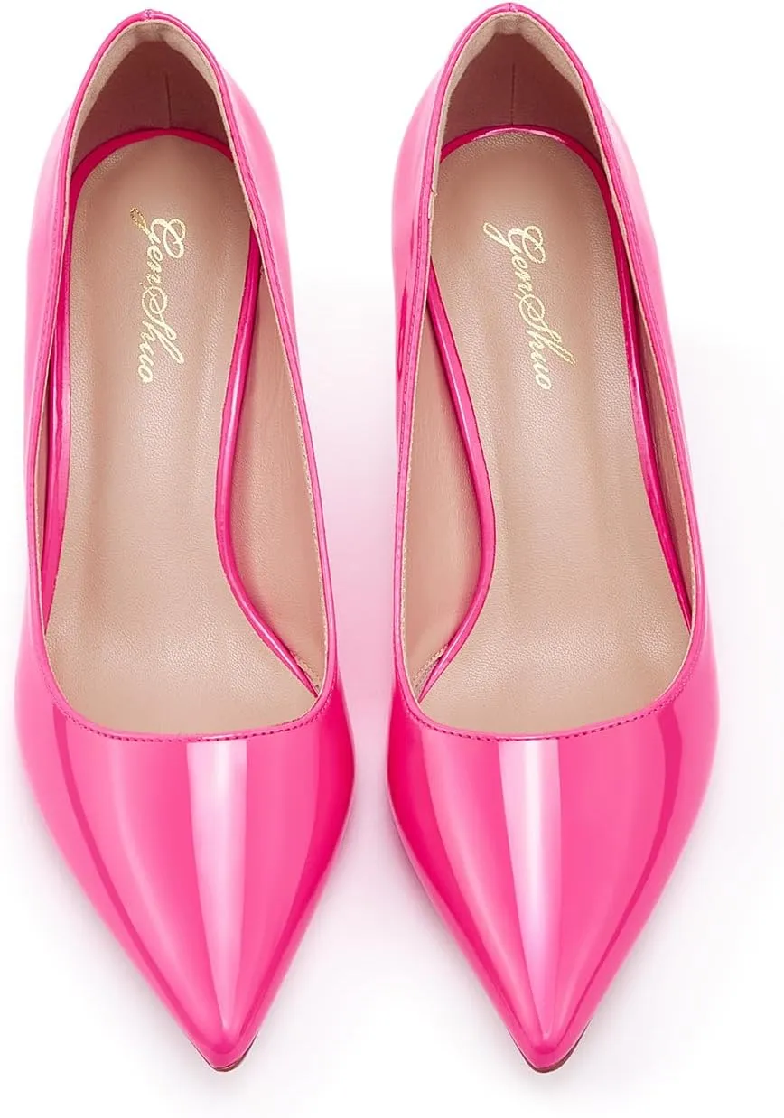 GENSHUO Low Heel Pumps for Women Closed Toe Slip On Stillettos Heels Dress Shoes