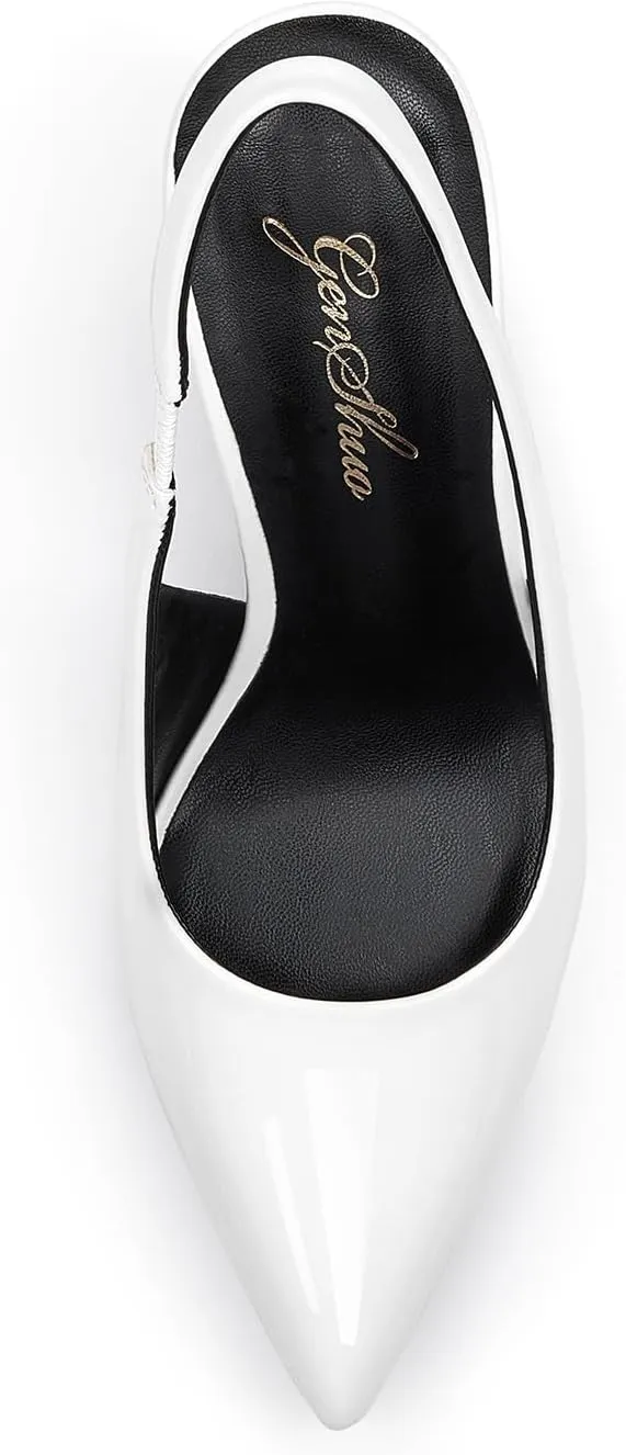 GENSHUO Women's Slingback Heels Closed Pointed Toe Dress Pumps Shoes Slip On 4 Inch High Stiletto Comfortable Sexy Wedding Work Casual Prom Party