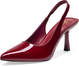GENSHUO Women's Slingback Kitten Heel Pointed Closed Toe Stiletto Pumps Slip on Elastic Strap Wedding Party Dress Sandals Shoes