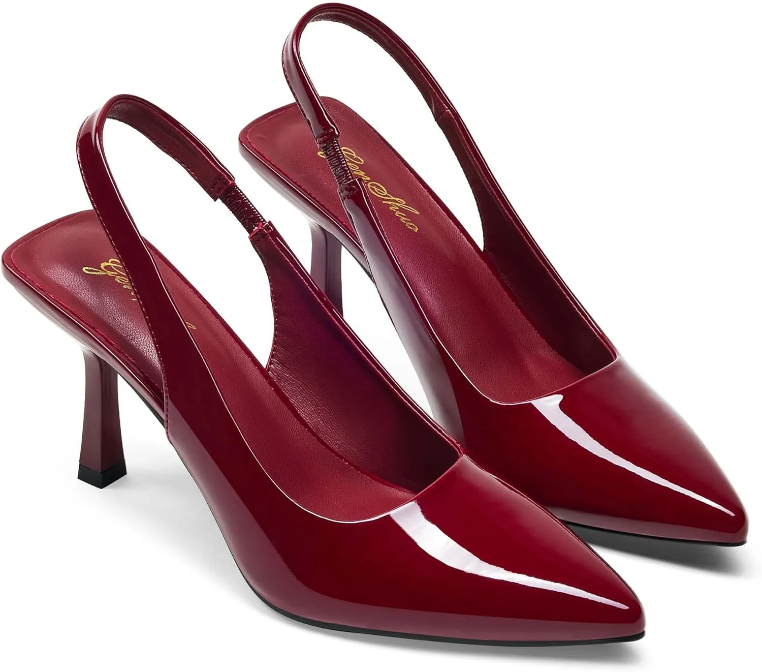 GENSHUO Women's Slingback Kitten Heel Pointed Closed Toe Stiletto Pumps Slip on Elastic Strap Wedding Party Dress Sandals Shoes