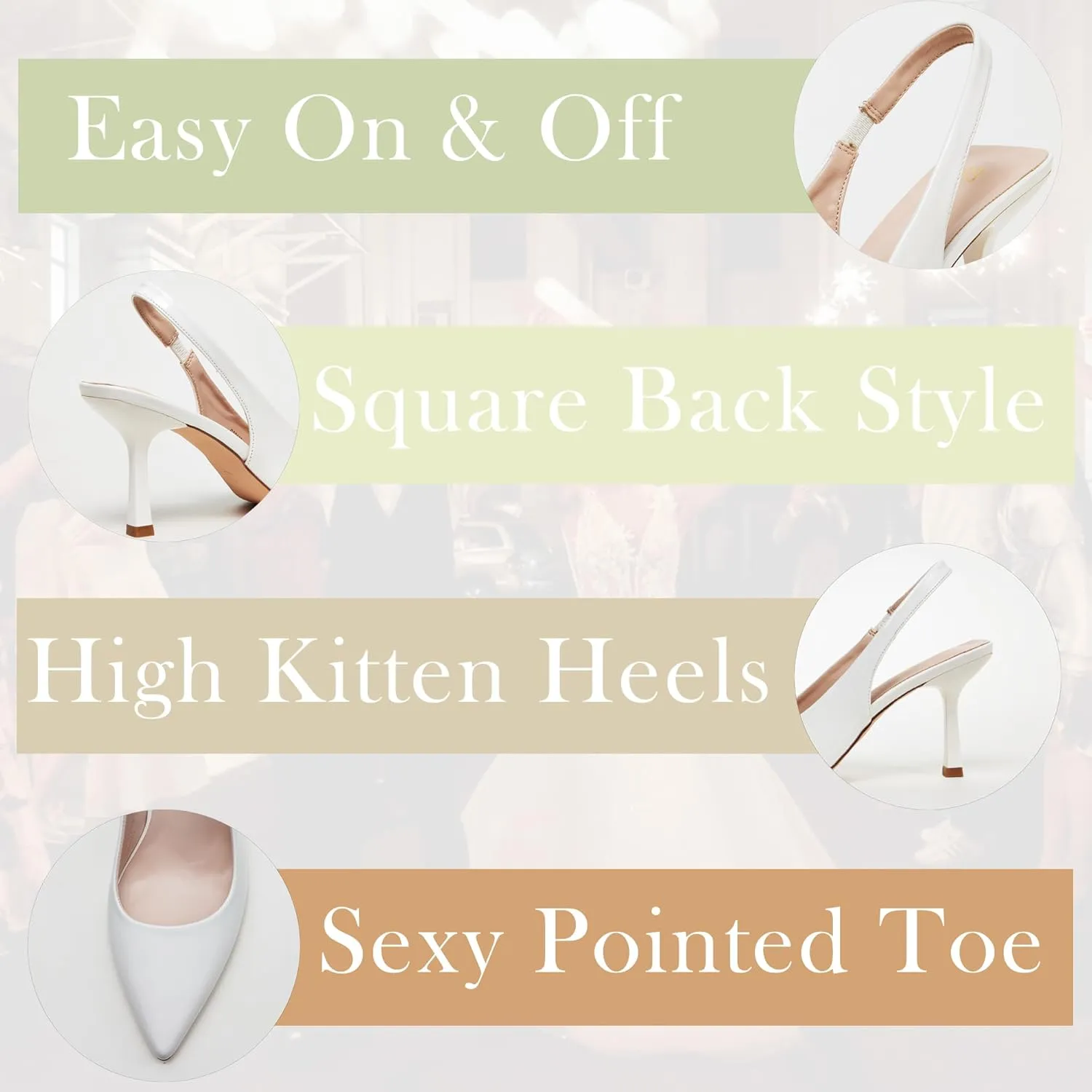 GENSHUO Women's Slingback Kitten Heel Pointed Closed Toe Stiletto Pumps Slip on Elastic Strap Wedding Party Dress Sandals Shoes