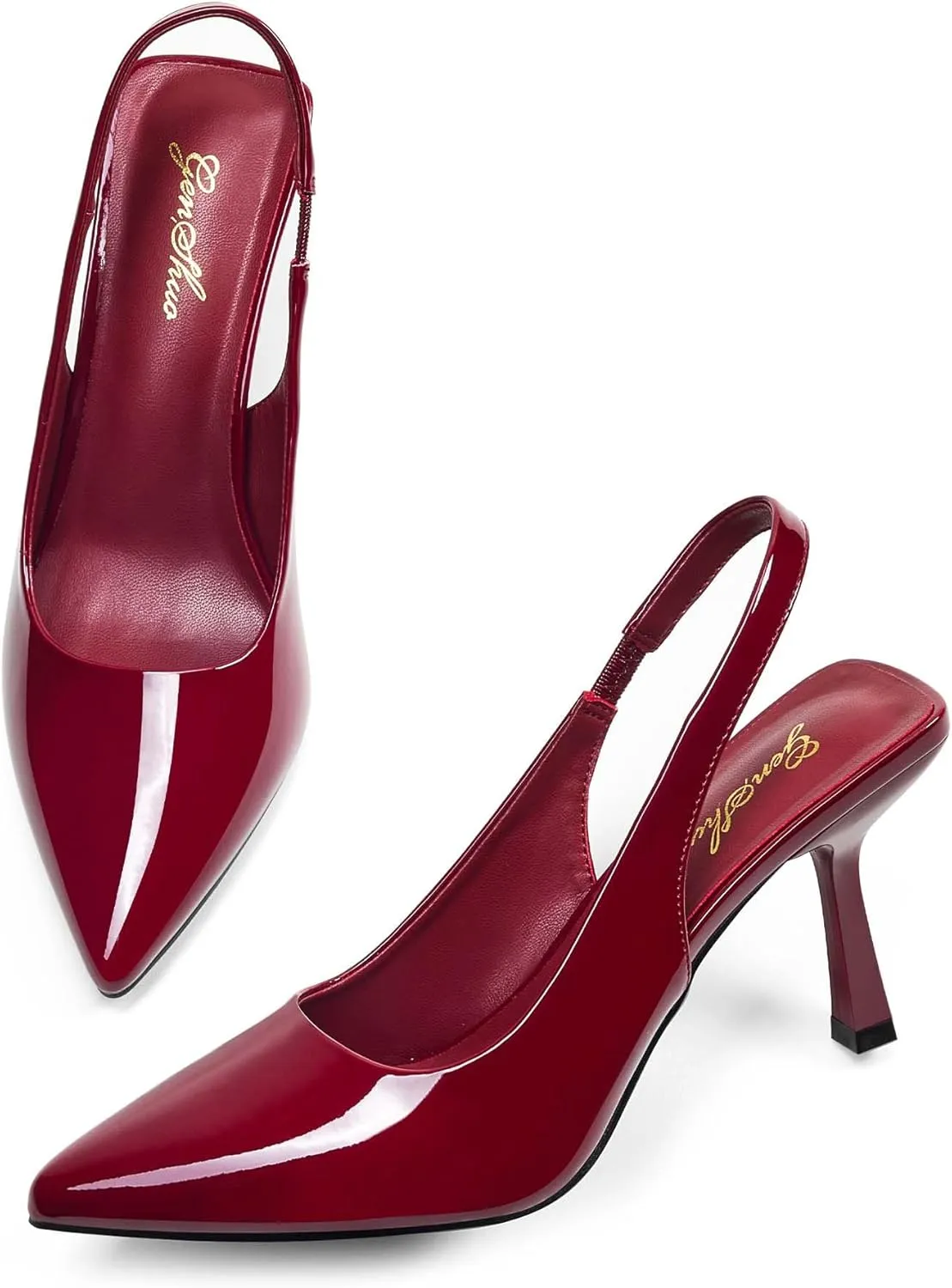GENSHUO Women's Slingback Kitten Heel Pointed Closed Toe Stiletto Pumps Slip on Elastic Strap Wedding Party Dress Sandals Shoes