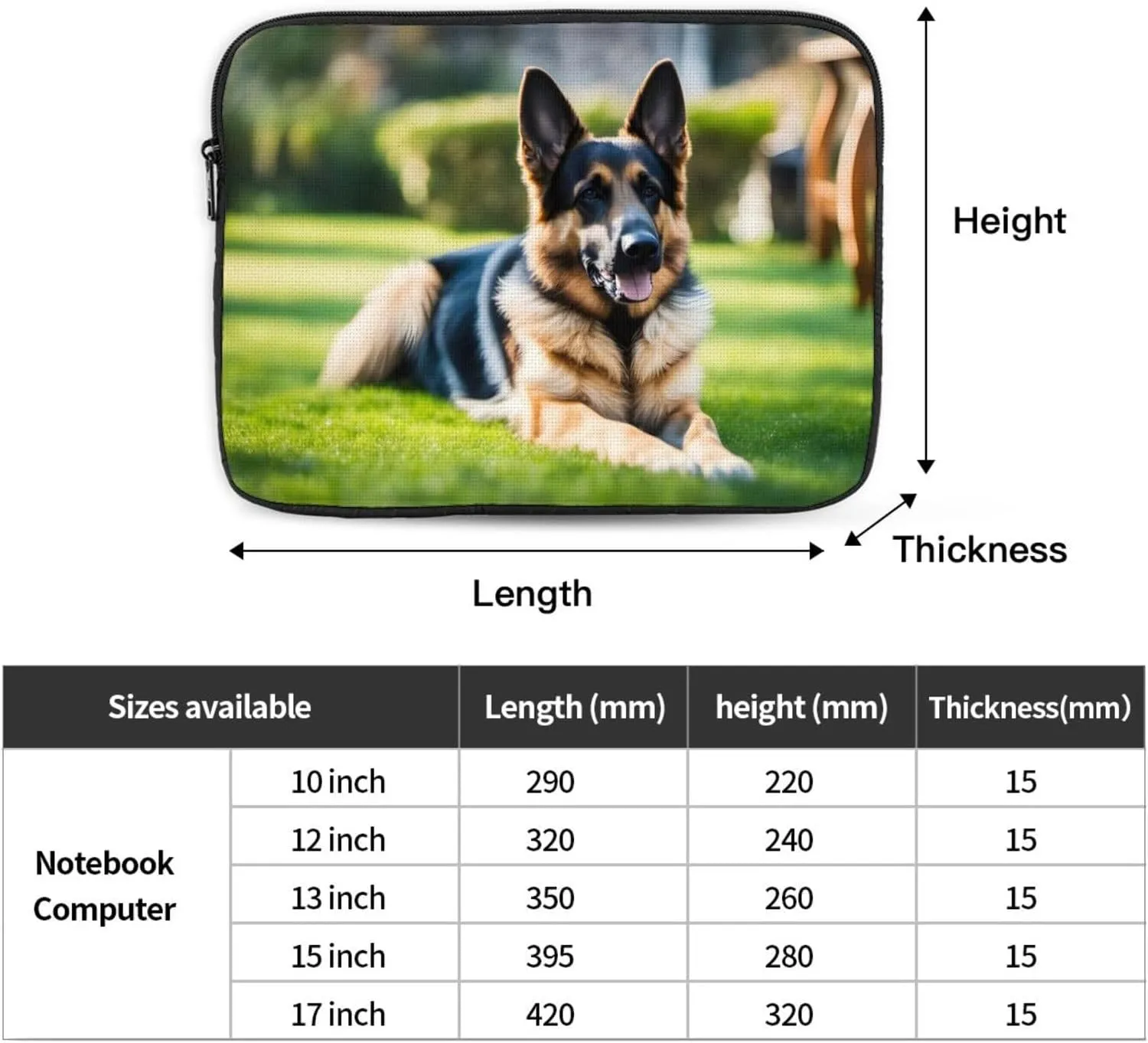 German Shepherd Dog Pattern Shockproof Portable Laptop 17 inch Sleeve Bag for Men and Women - Ideal for Business Travel, School, and Daily Use