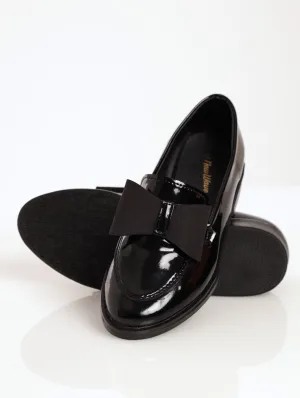 Girls Patent Loafer With Bow - Black