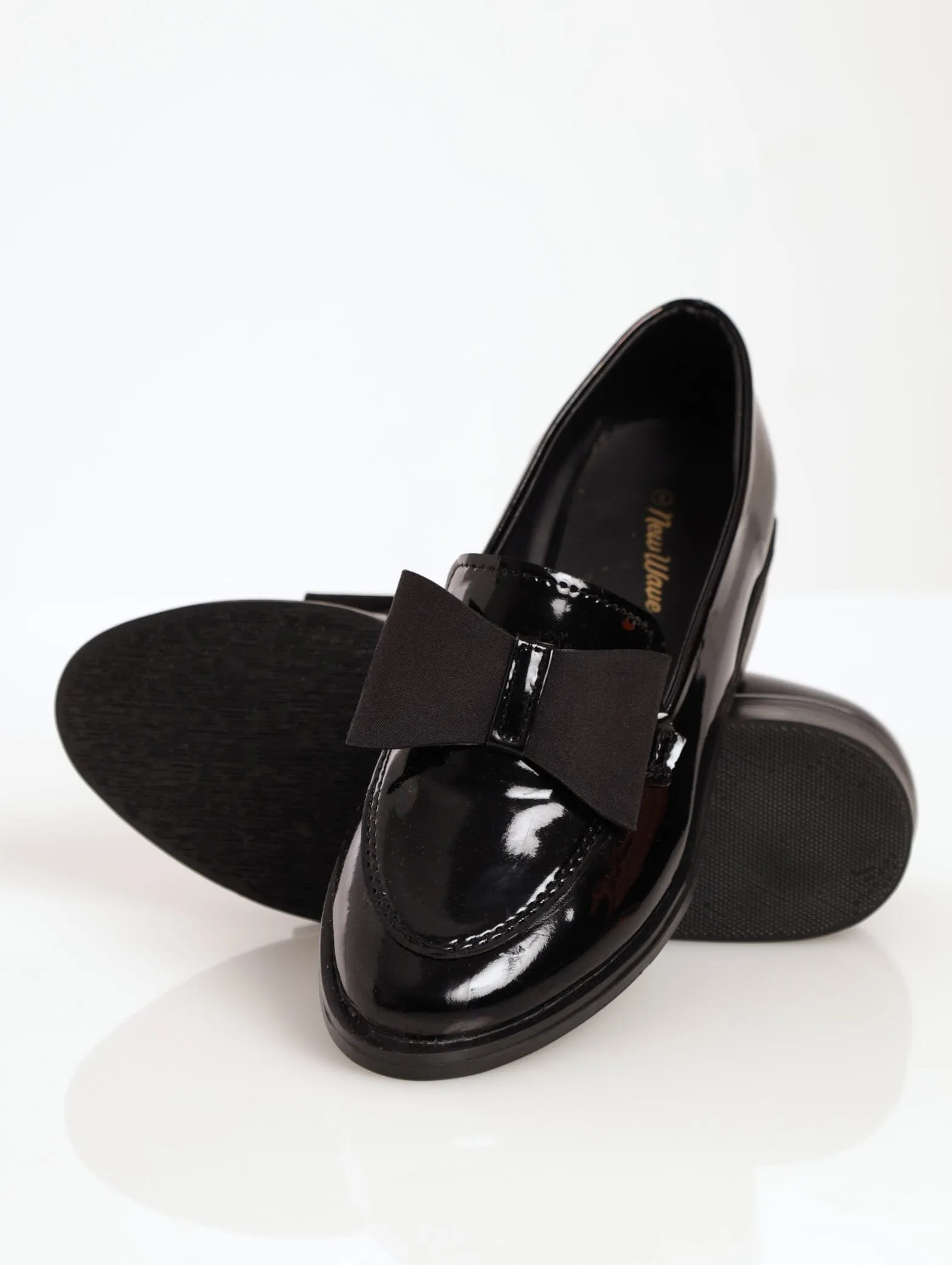 Girls Patent Loafer With Bow - Black