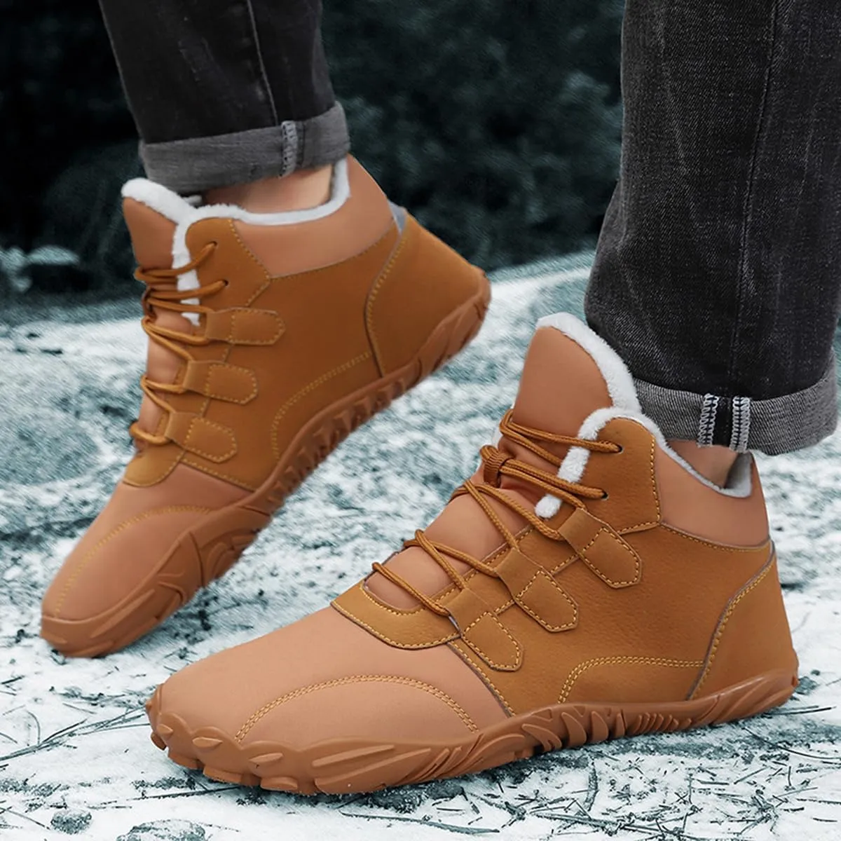 Glacia Barefoot Shoes Winter, Grounded Barefoot Footwear for Women Men, Waterproof Hike Wide Toe Boots