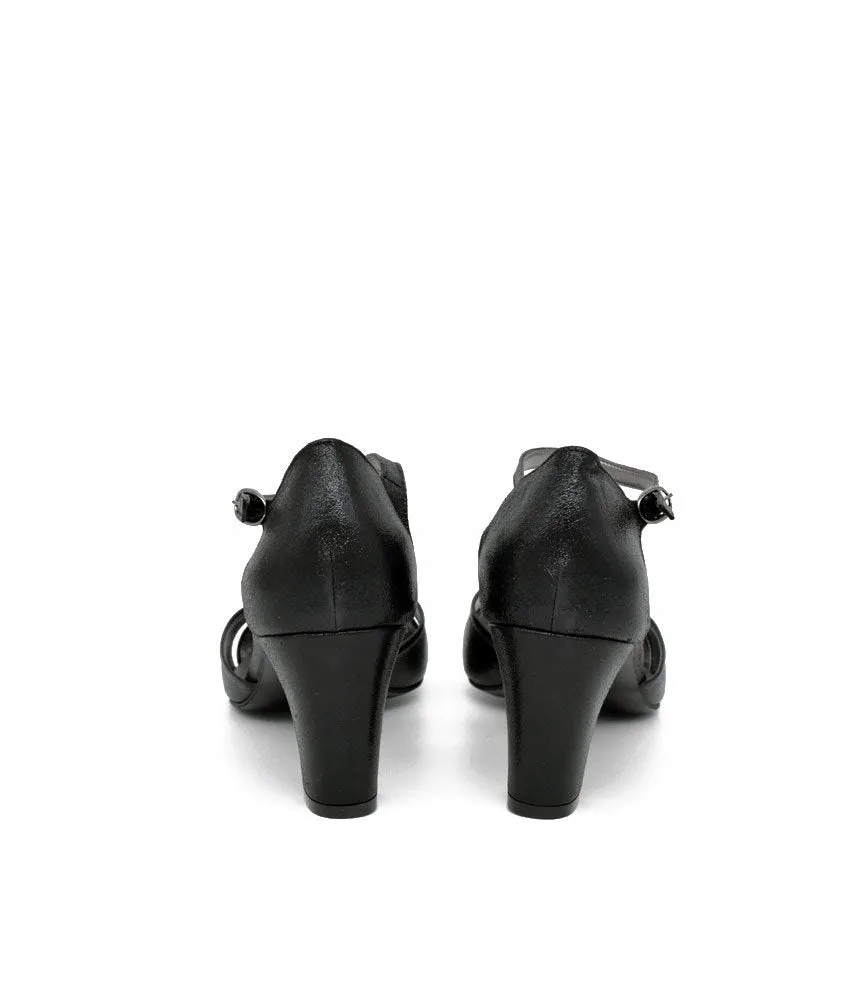 Glam Black Ankle Strap Sandals