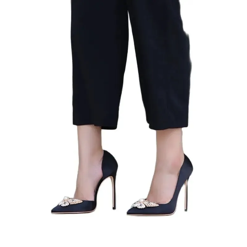 glitter butterfly woman satin  stiletto pumps
