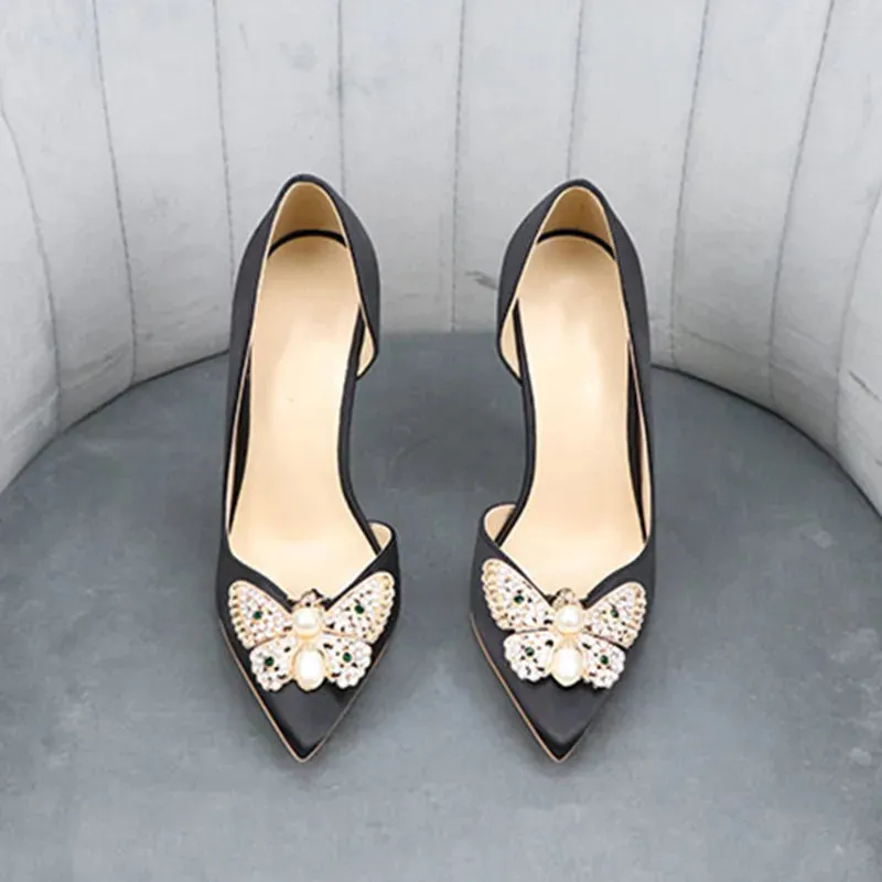 glitter butterfly woman satin  stiletto pumps