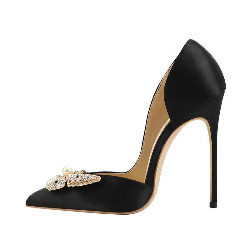 glitter butterfly woman satin  stiletto pumps