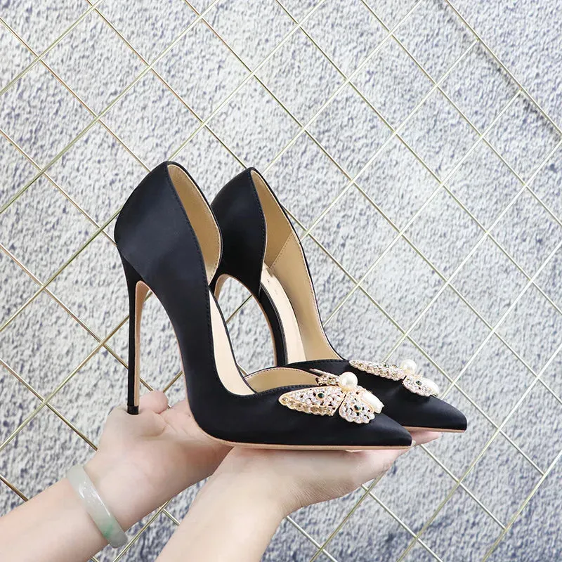 glitter butterfly woman satin  stiletto pumps