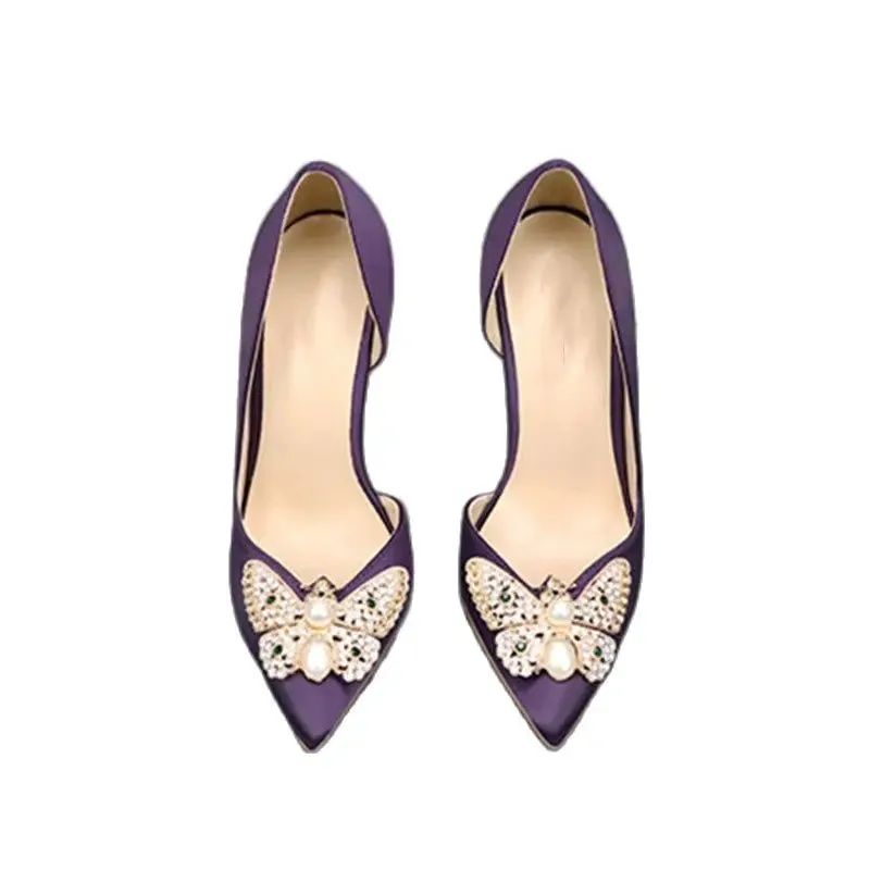 glitter butterfly woman satin  stiletto pumps