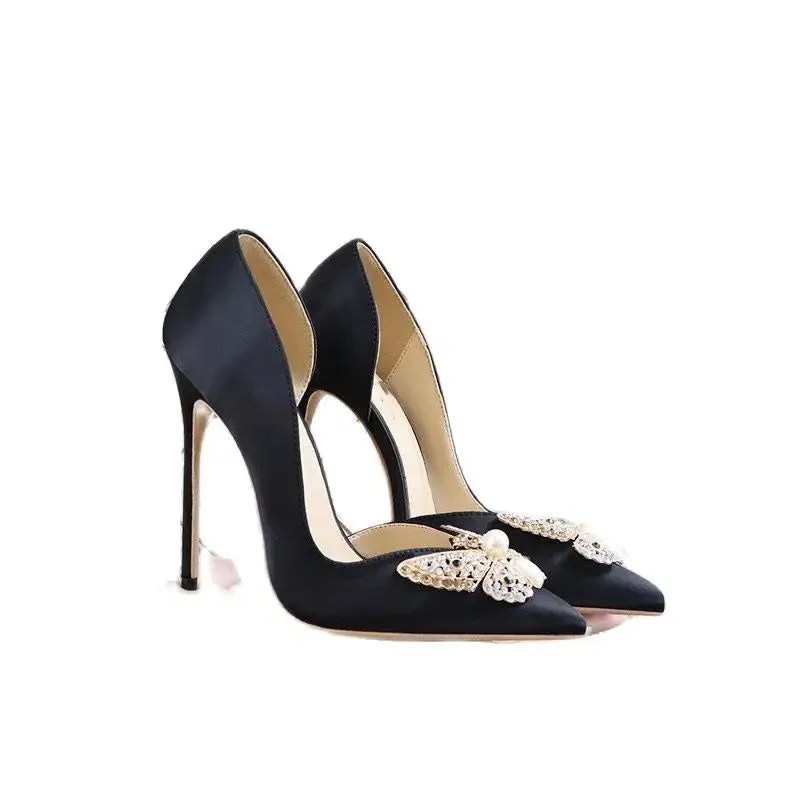 glitter butterfly woman satin  stiletto pumps