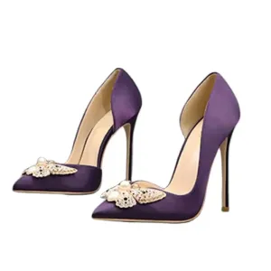 glitter butterfly woman satin  stiletto pumps