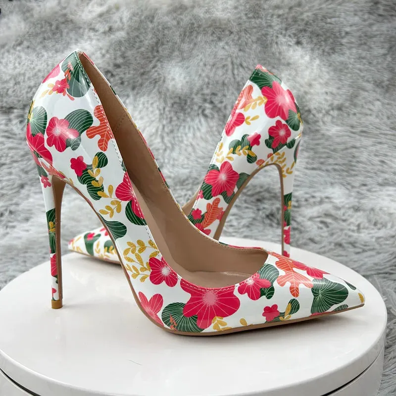 Glossy paint High Heel Pumps Colorful Rainbow Colored graffiti Bling Bling Dress Shoes