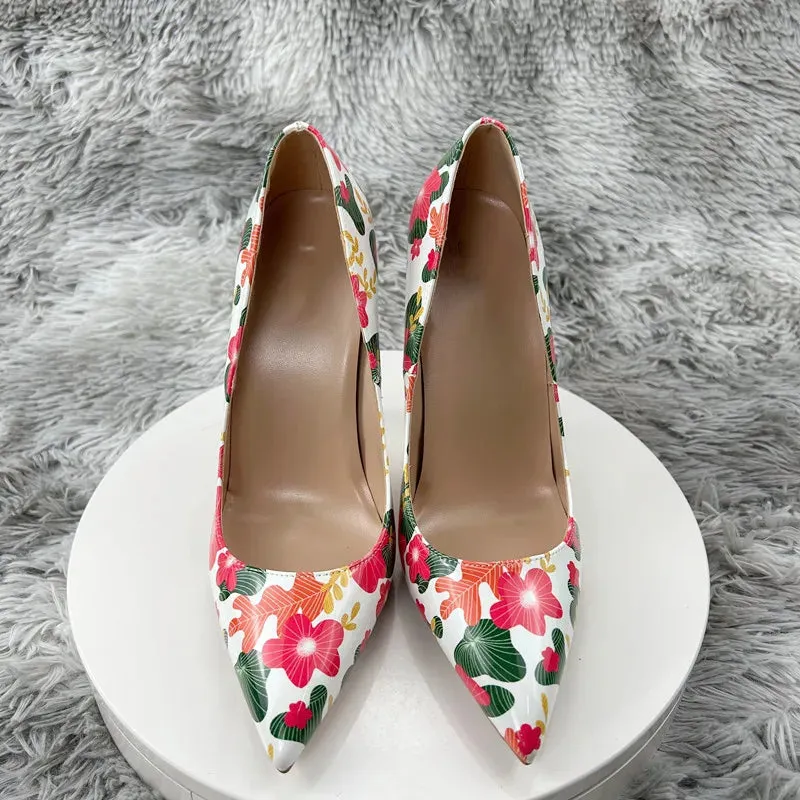 Glossy paint High Heel Pumps Colorful Rainbow Colored graffiti Bling Bling Dress Shoes