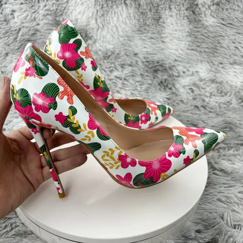 Glossy paint High Heel Pumps Colorful Rainbow Colored graffiti Bling Bling Dress Shoes