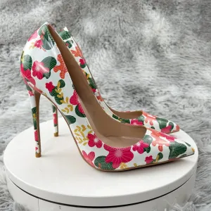 Glossy paint High Heel Pumps Colorful Rainbow Colored graffiti Bling Bling Dress Shoes