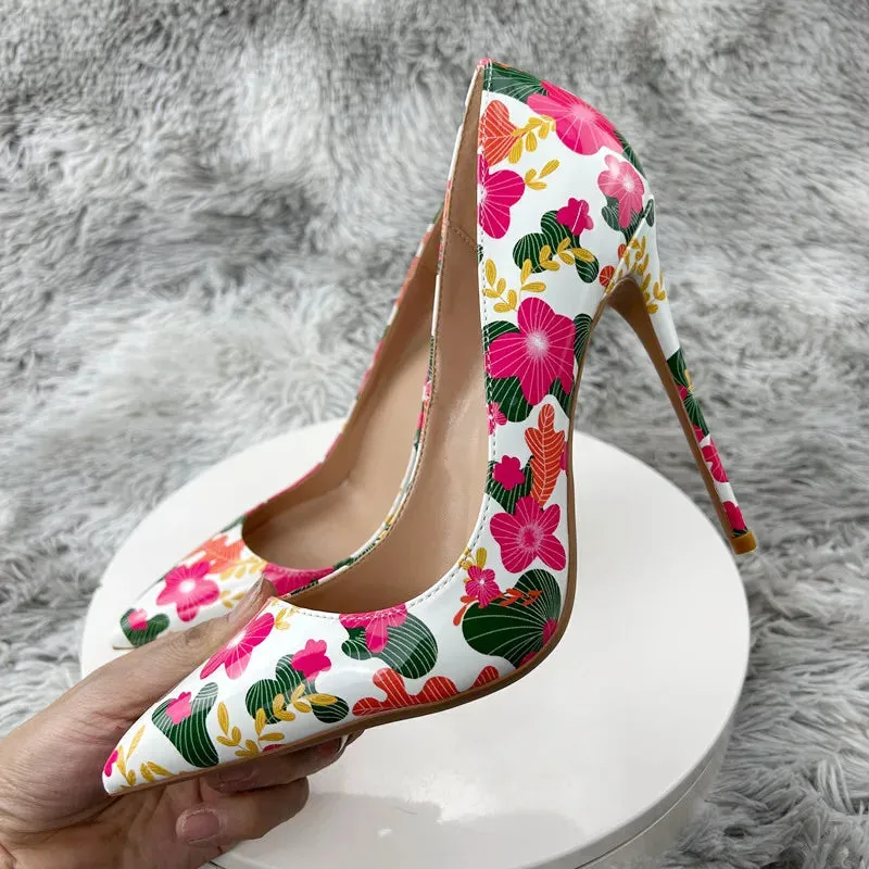 Glossy paint High Heel Pumps Colorful Rainbow Colored graffiti Bling Bling Dress Shoes
