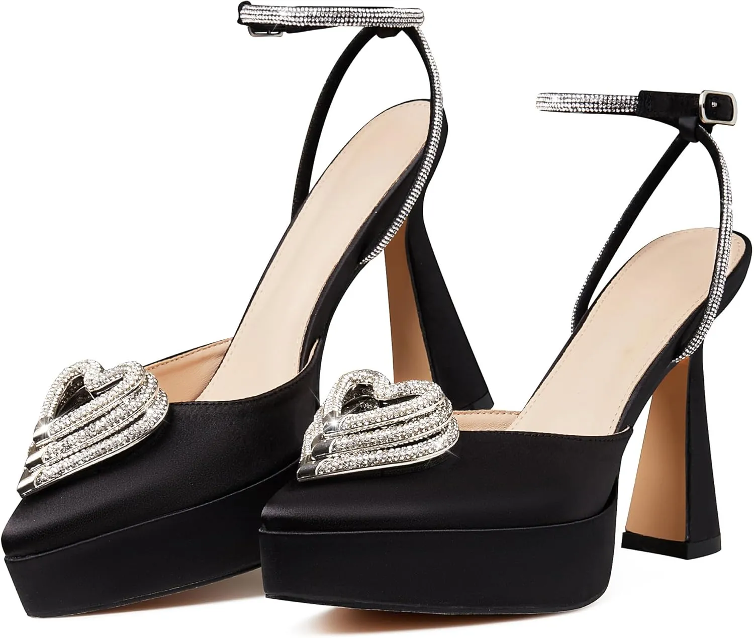 Goiphrri Platform Ankle Strap High Heeled Lace Up Pumps Sandals Ankle Buckle Straps Pump Rhinestone Stilettos Bowknots Wedding Sandals