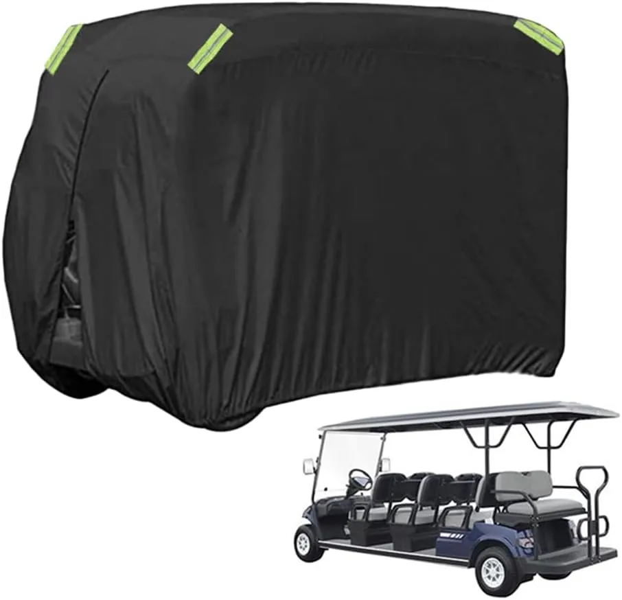 Golf Cart Cover 8 Passenger 210D Oxford Cloth Waterproof, Tear-Resistant, UV Protection Full Protective Cover with Zipper Safety Reflective Strip Design